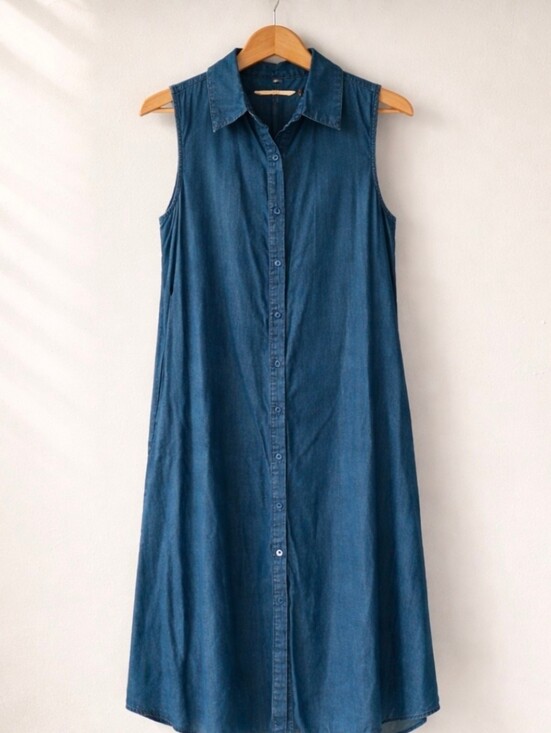 Soft Surroundings Dresses & Skirts - Soft Surroundings Small Blue Denim Sleeveless Maxi Shirt Dress 100% Cotton Boho